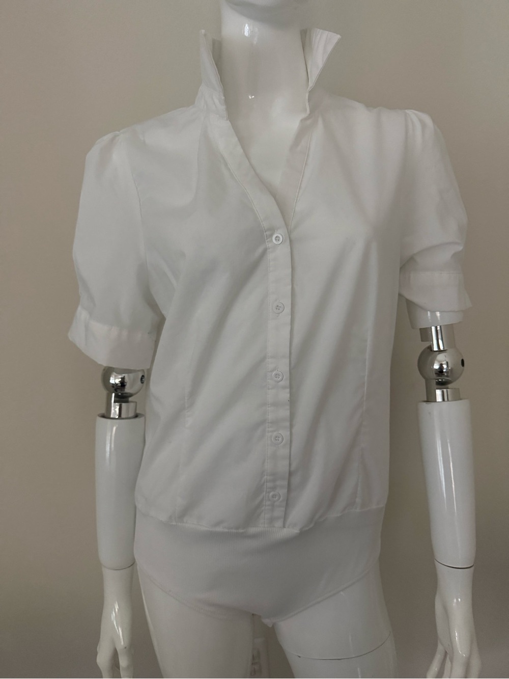 Allegra K White Short-Sleeve Collared Bodysuit